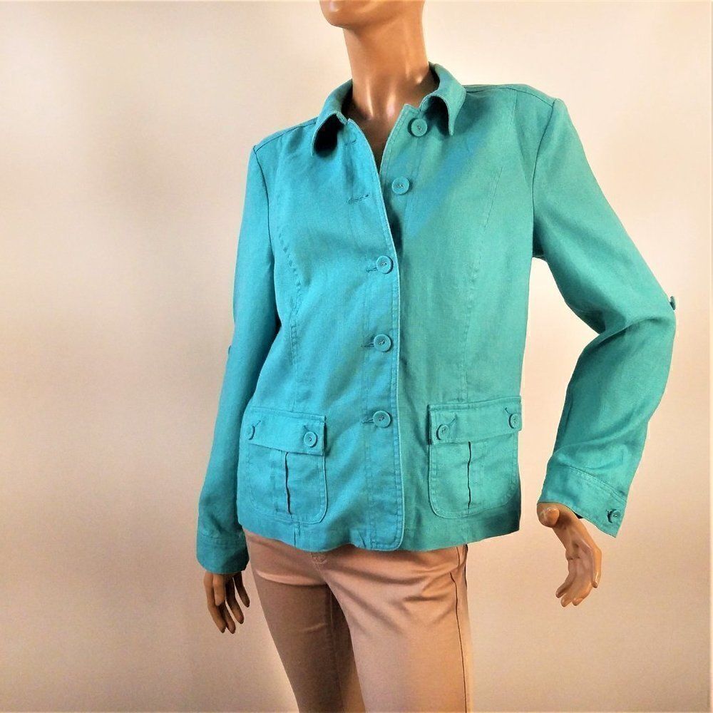Turquoise Blue Linen Jacket Charter Club - Picture 5 of 10
